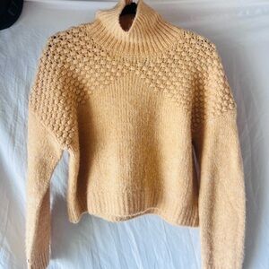 Free People Honey-Cream Bubble Knit Turtleneck Sweater
